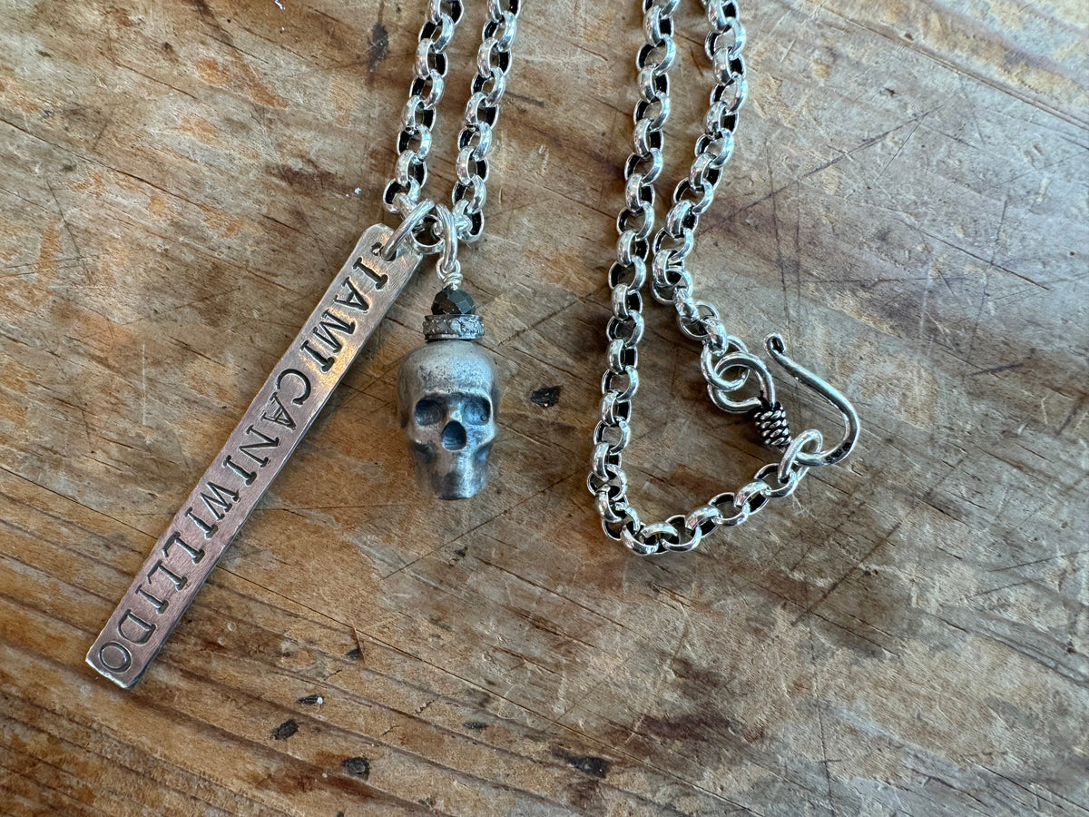 thumbnail image 2 of Authentic 925 Sterling Silver Skull & Bone Joining Necklace - 22 Inch Chain, Pendant Included 2 of 6