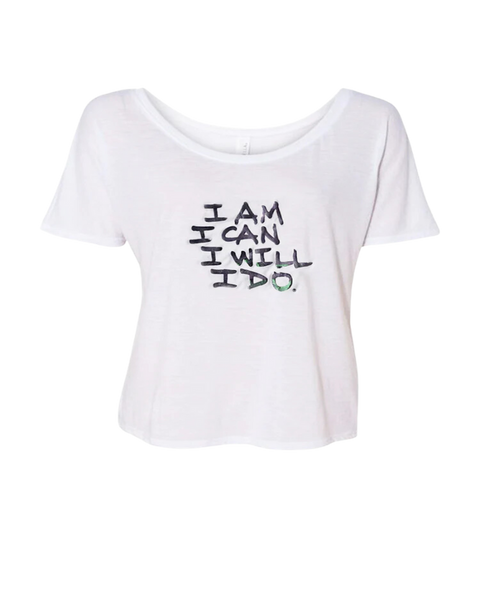 Slouchy Tee - White with Silver Foil Handwritten Mantra