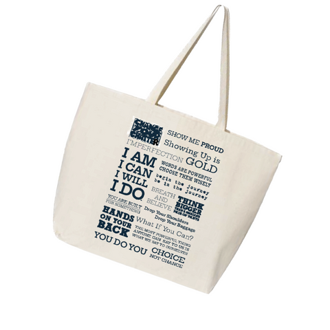 Tote Bag - Quote Collage - Natural with Dark Teal Print