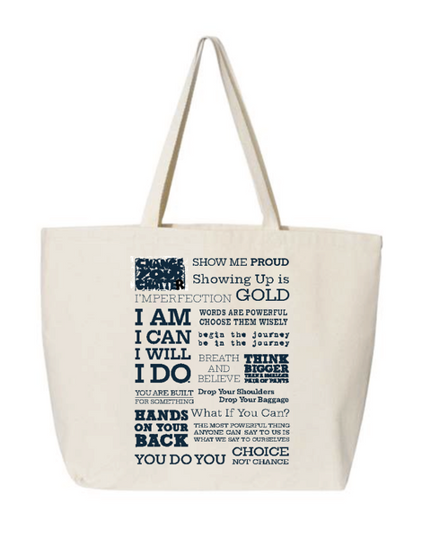 Tote Bag - Quote Collage - Natural with Dark Teal Print